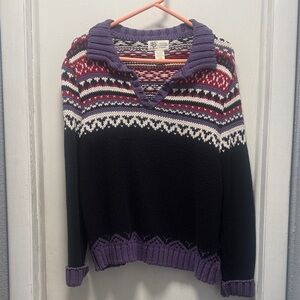Cotton Country Black and Purple V-Neck Sweater
